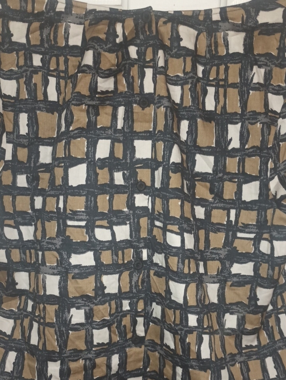 Talbots Brown, Black & White Grid-Pattern Short Sleeve Blouse - Picture 7 of 8